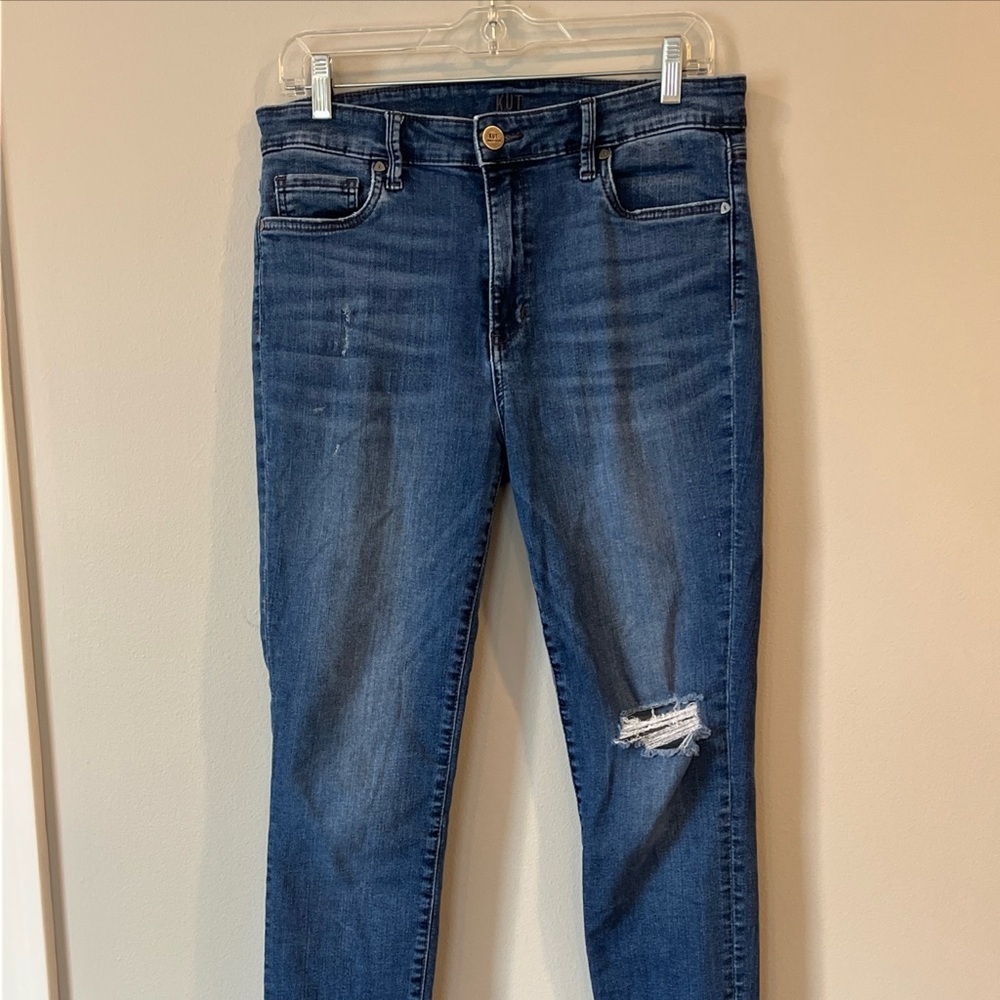 KUT From the Kloth Women's High Rise Toothpick Skinny Distressed Jeans Sz 10 blu